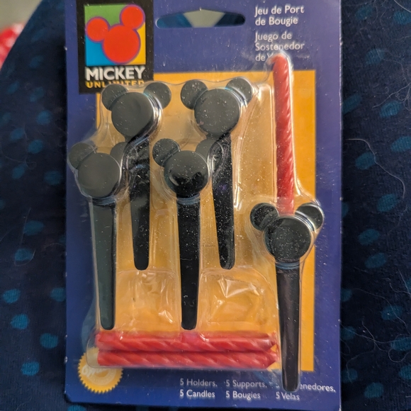 Wilton Mickey Mouse Black Candle Holders with Red Candles - Picture 1 of 2
